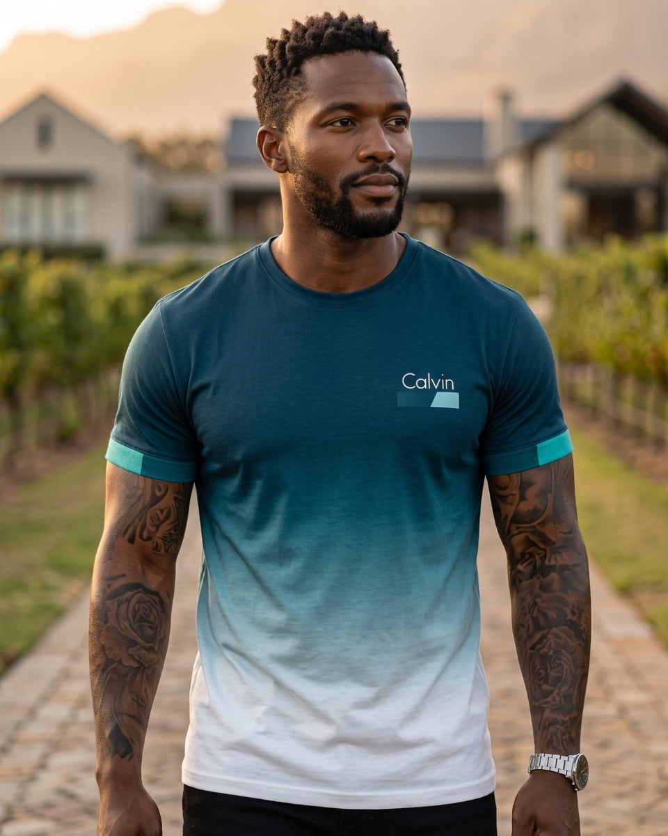 Camiseta Gola Careca Manga Curta Estampa Degradê