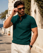 Camiseta Gola Henley Manga Curta Texturizada Com Bolso