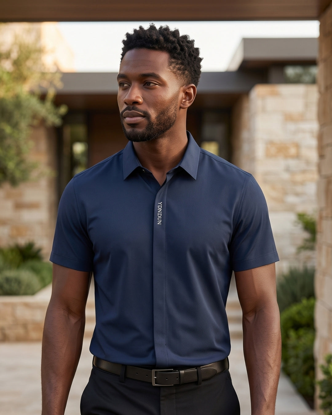 Camisa Polo Manga Curta Fechamento Embutido Minimalista