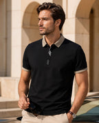 Camisa Polo Manga Curta Gola Contrastante Com Zíper