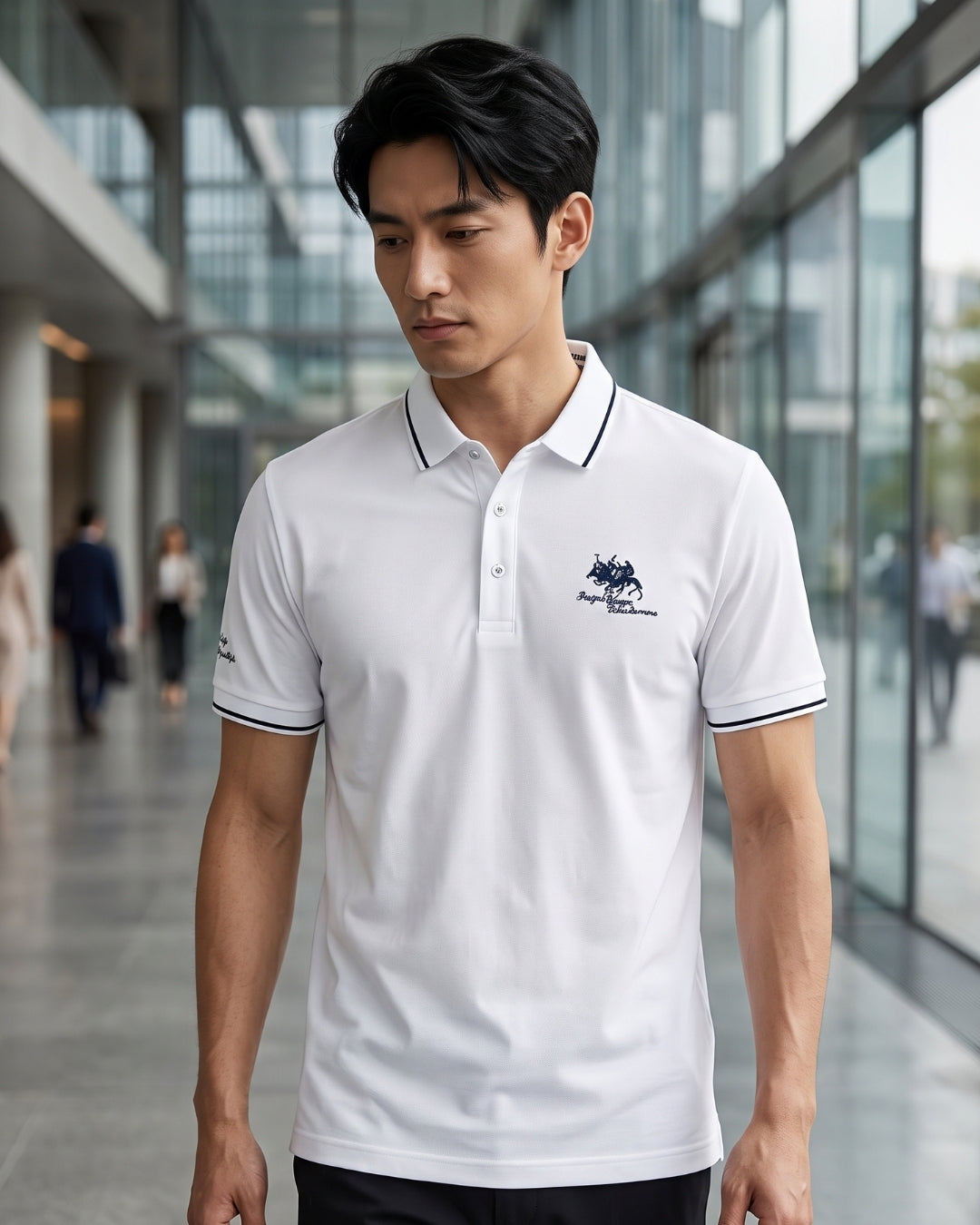 Camisa Polo Manga Curta Bordado Frontal Gola Contrastante