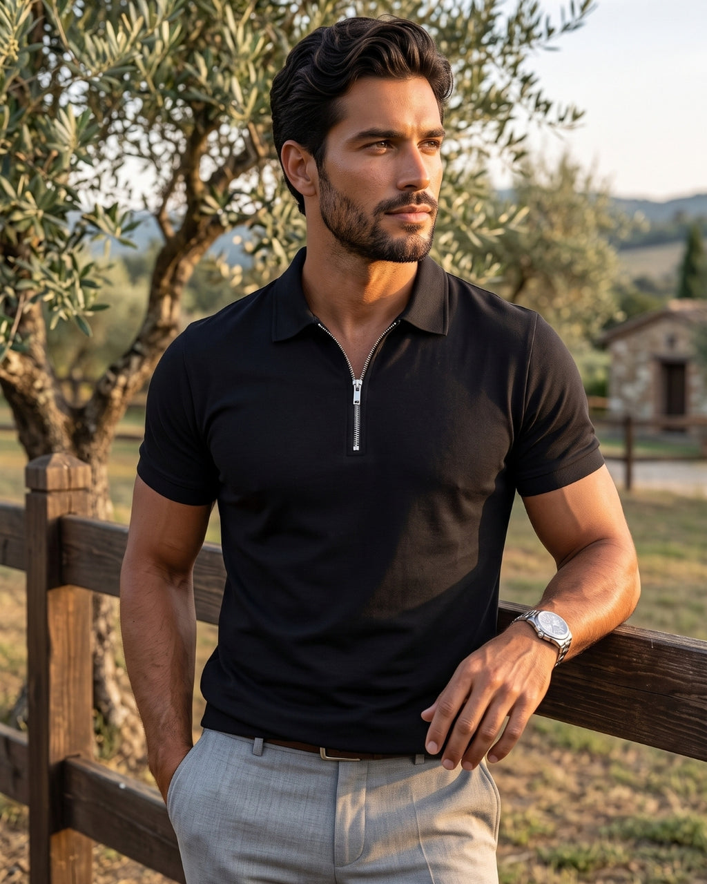 Camisa Polo Manga Curta Com Zíper Metálico Frontal