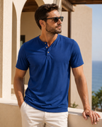 Camiseta Gola Henley Manga Curta Com Botões