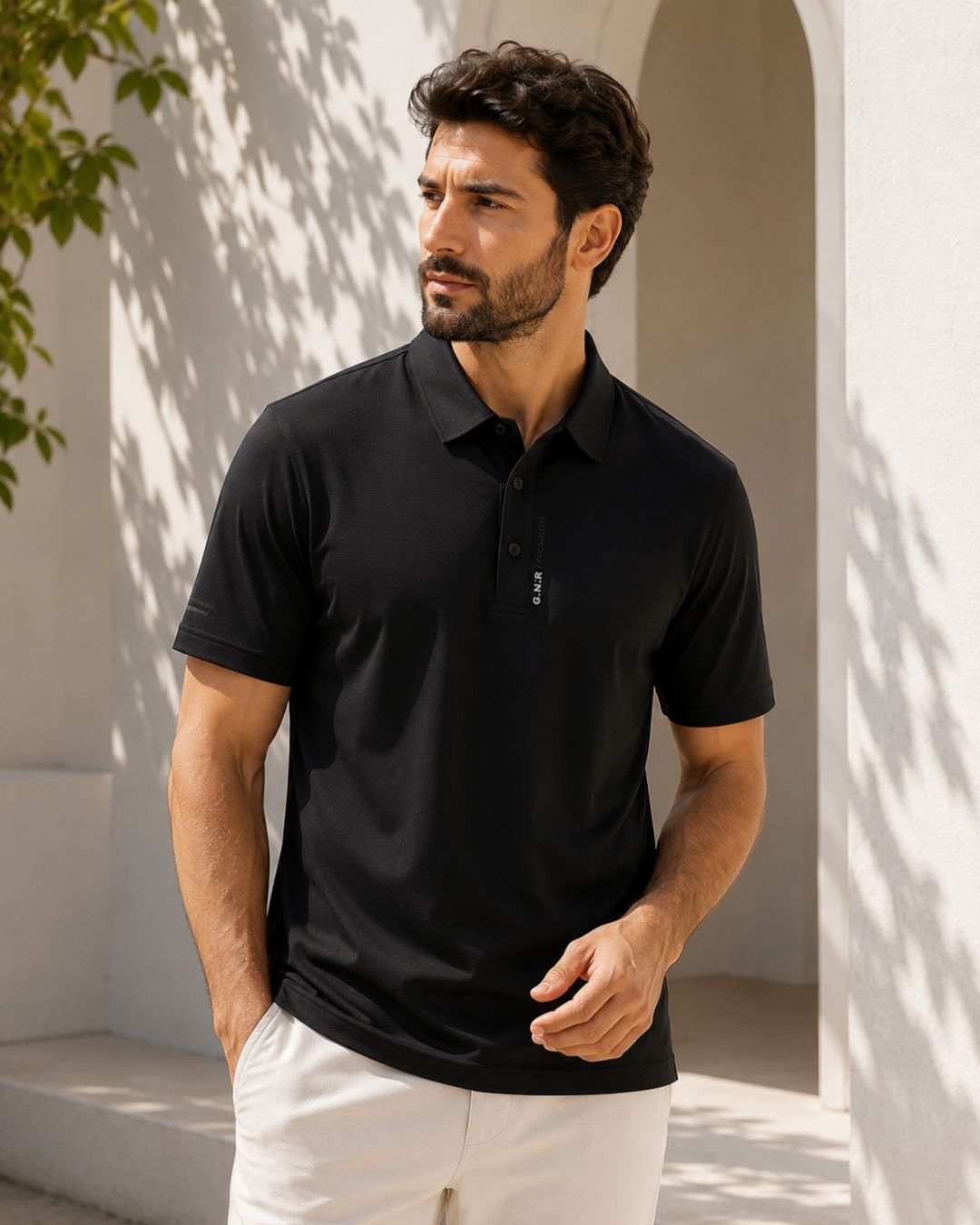 Camisa Polo Manga Curta Textura Canelada Minimalista