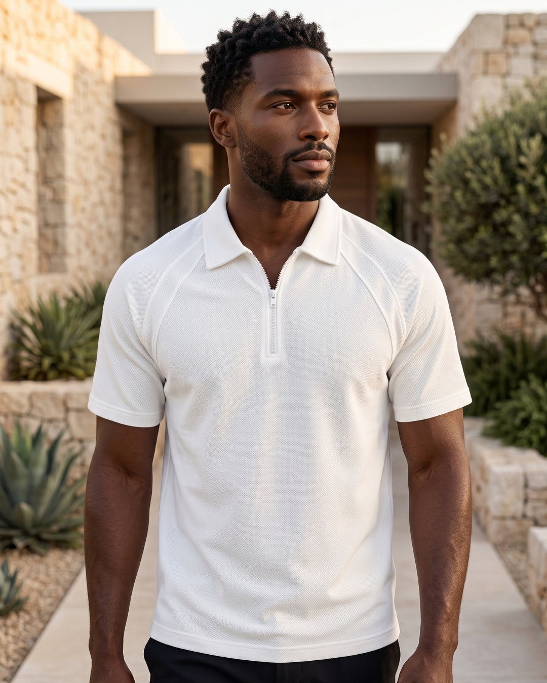 Camisa Polo Manga Curta Com Zíper E Recorte Raglan