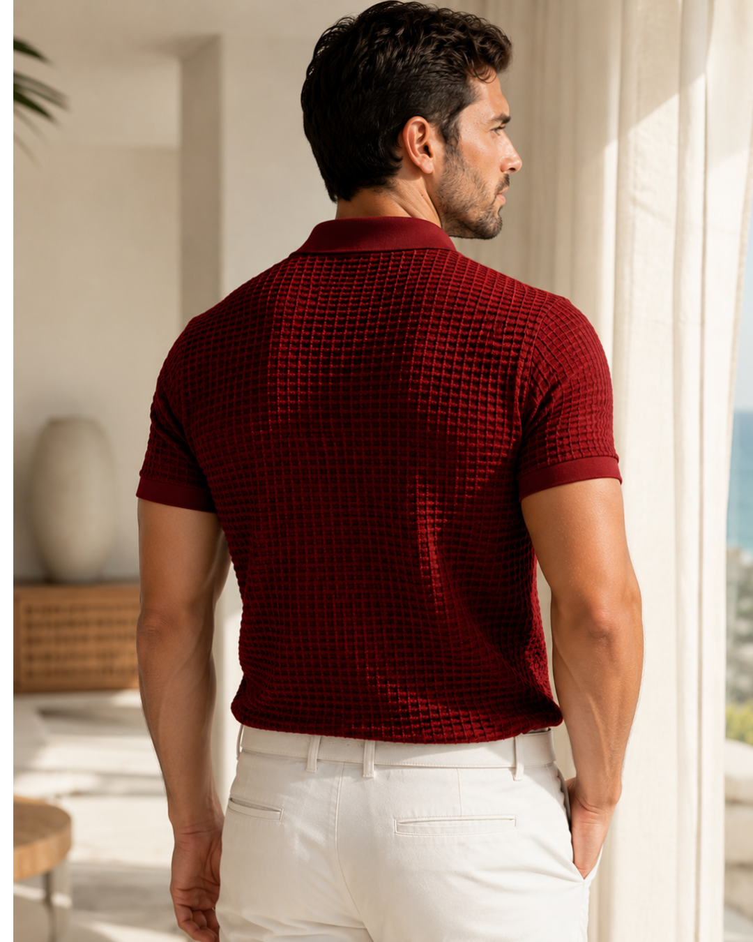 Camisa Polo Manga Curta Texturizada