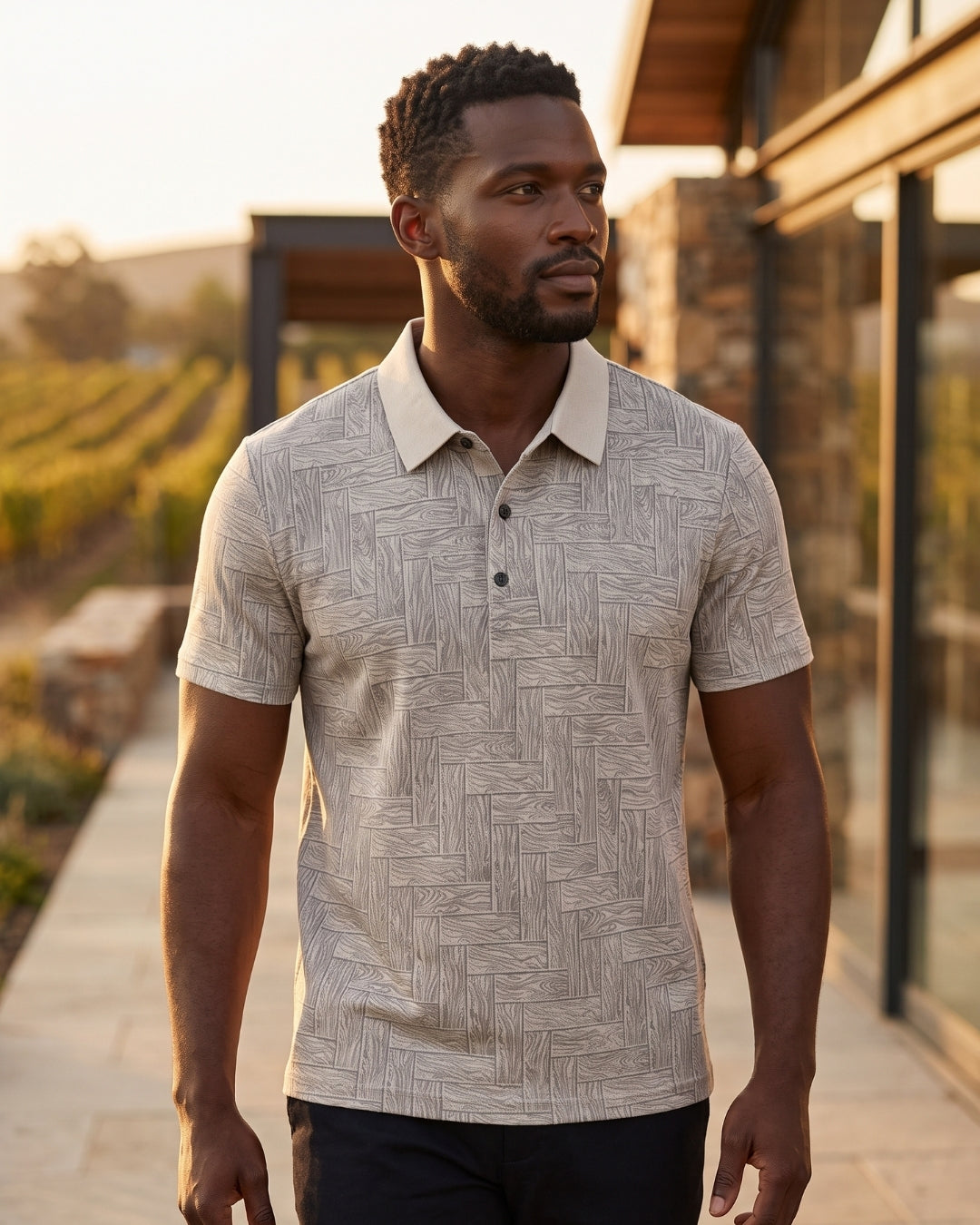 Camisa Polo Manga Curta Estampa Geométrica Minimalista