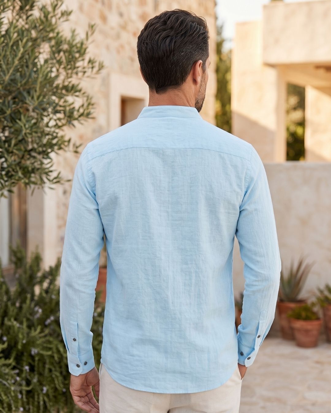 Camisa Gola Henley Manga Longa Com Bolso E Botões