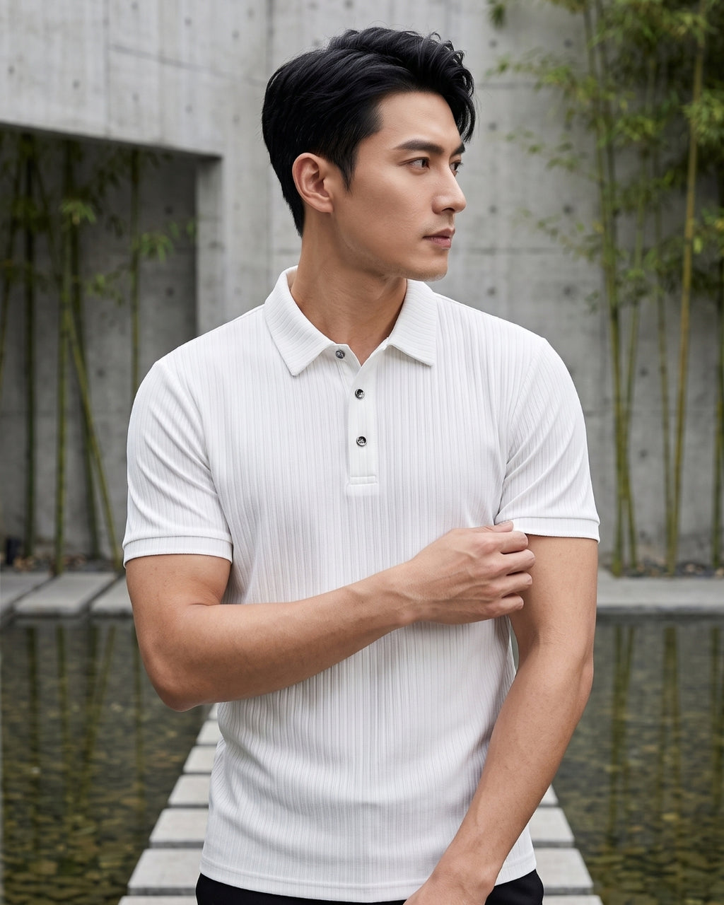 Camisa Polo Manga Curta Texturizada Listrada