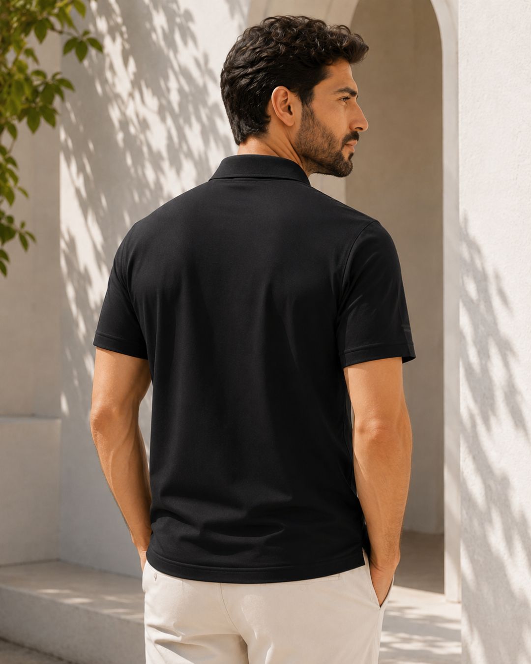 Camisa Polo Manga Curta Textura Canelada Minimalista