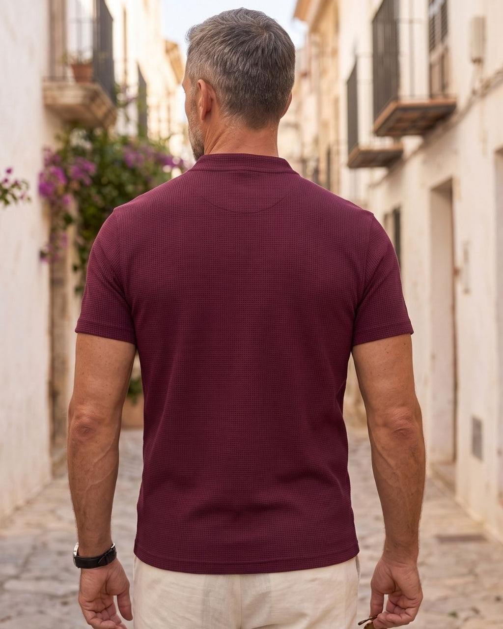 Camiseta Gola Henley Manga Texturizada Com Botões