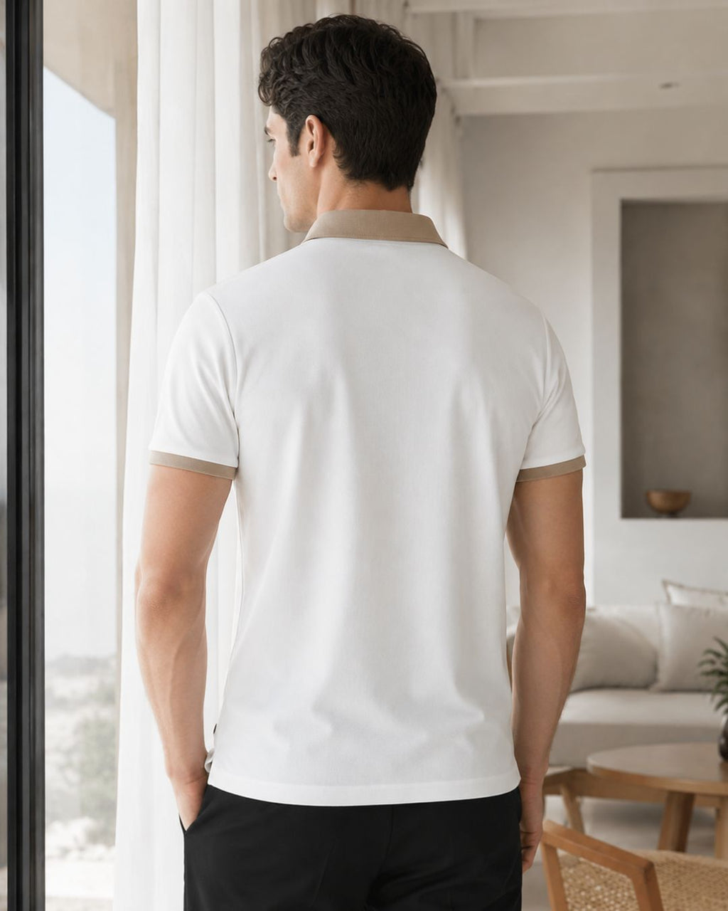 Camisa Polo Manga Curta Gola Contrastante Com Botões