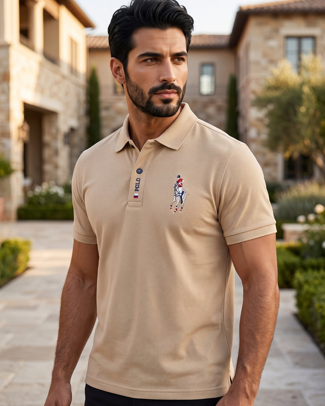 Camisa Polo Manga Curta Bordado Equestre Piquet