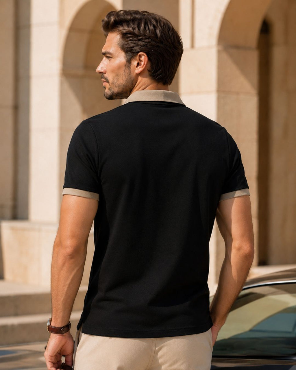 Camisa Polo Manga Curta Gola Contrastante Com Zíper