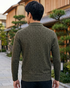 Camisa Polo Manga Longa Estampa Jacquard Minimalista