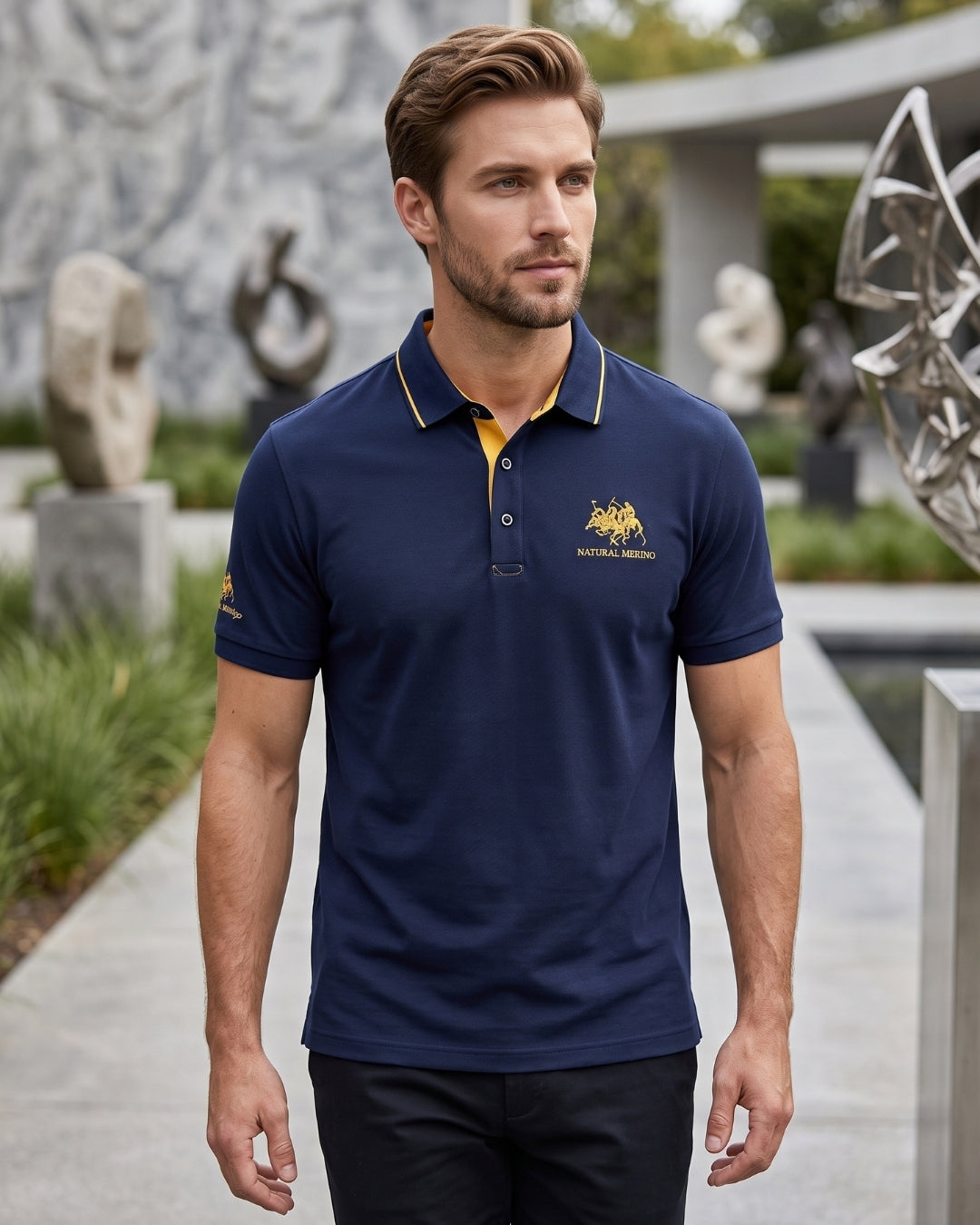 Camisa Polo Manga Curta Bordado Frontal Gola Contrastante