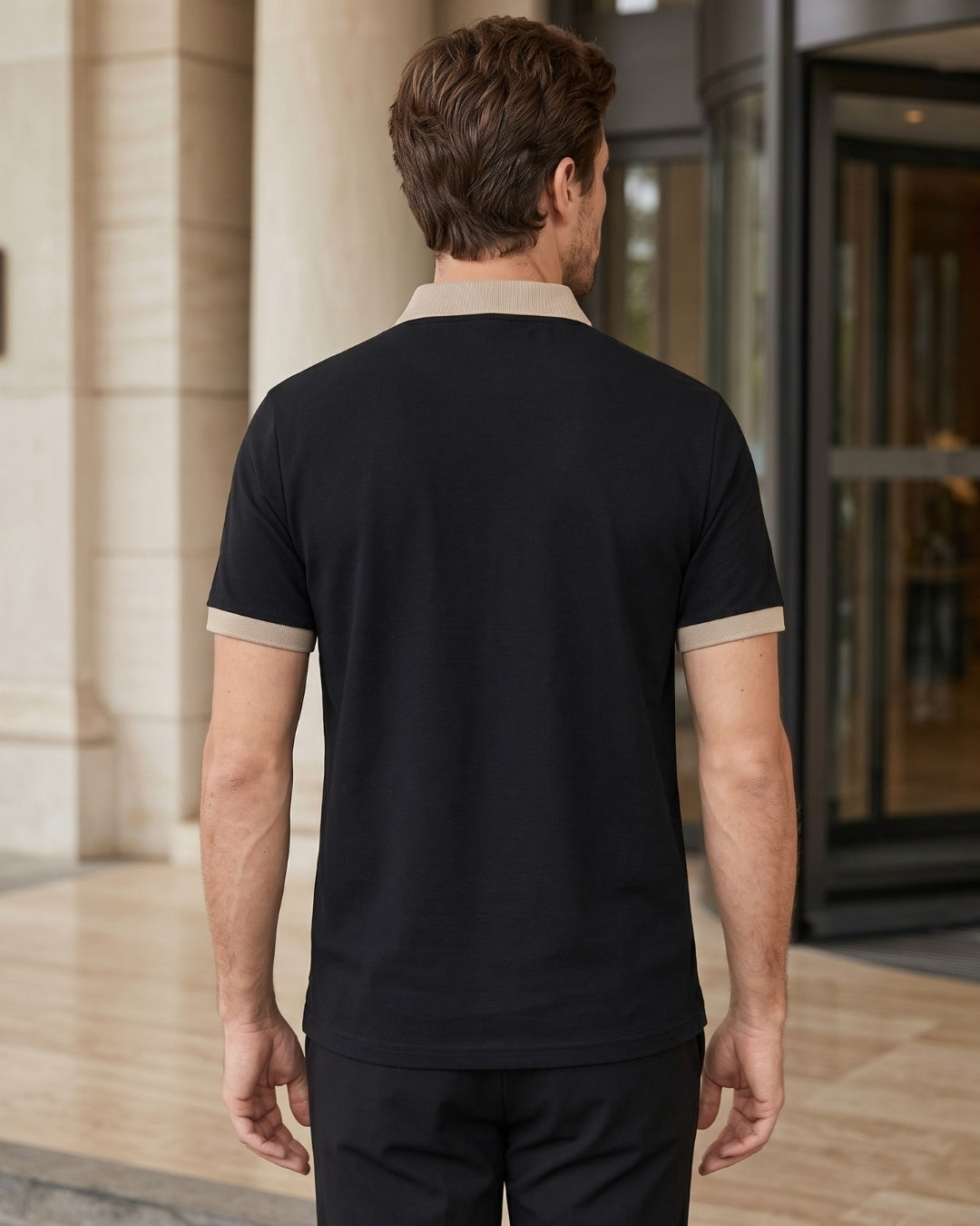 Camisa Polo Manga Curta Gola Contrastante Com Bordado