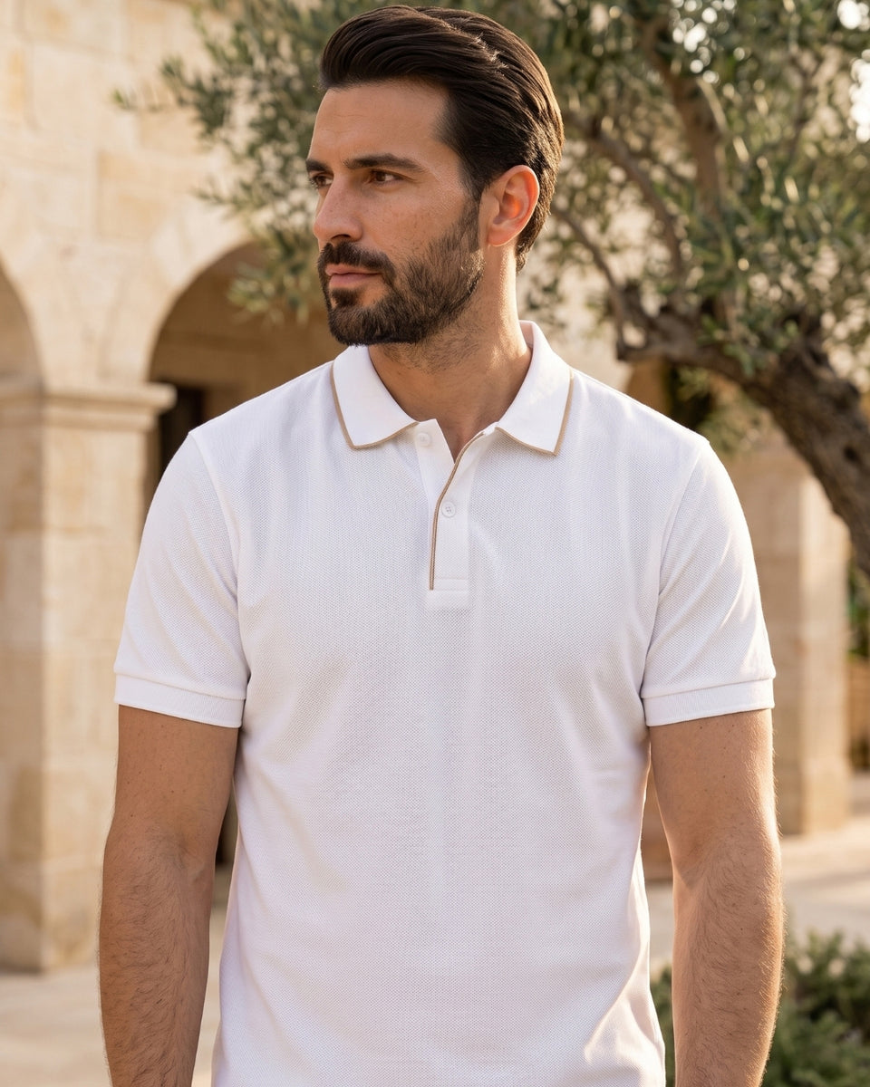 Camisa Polo Manga Curta Gola Contrastante Textura Piquet