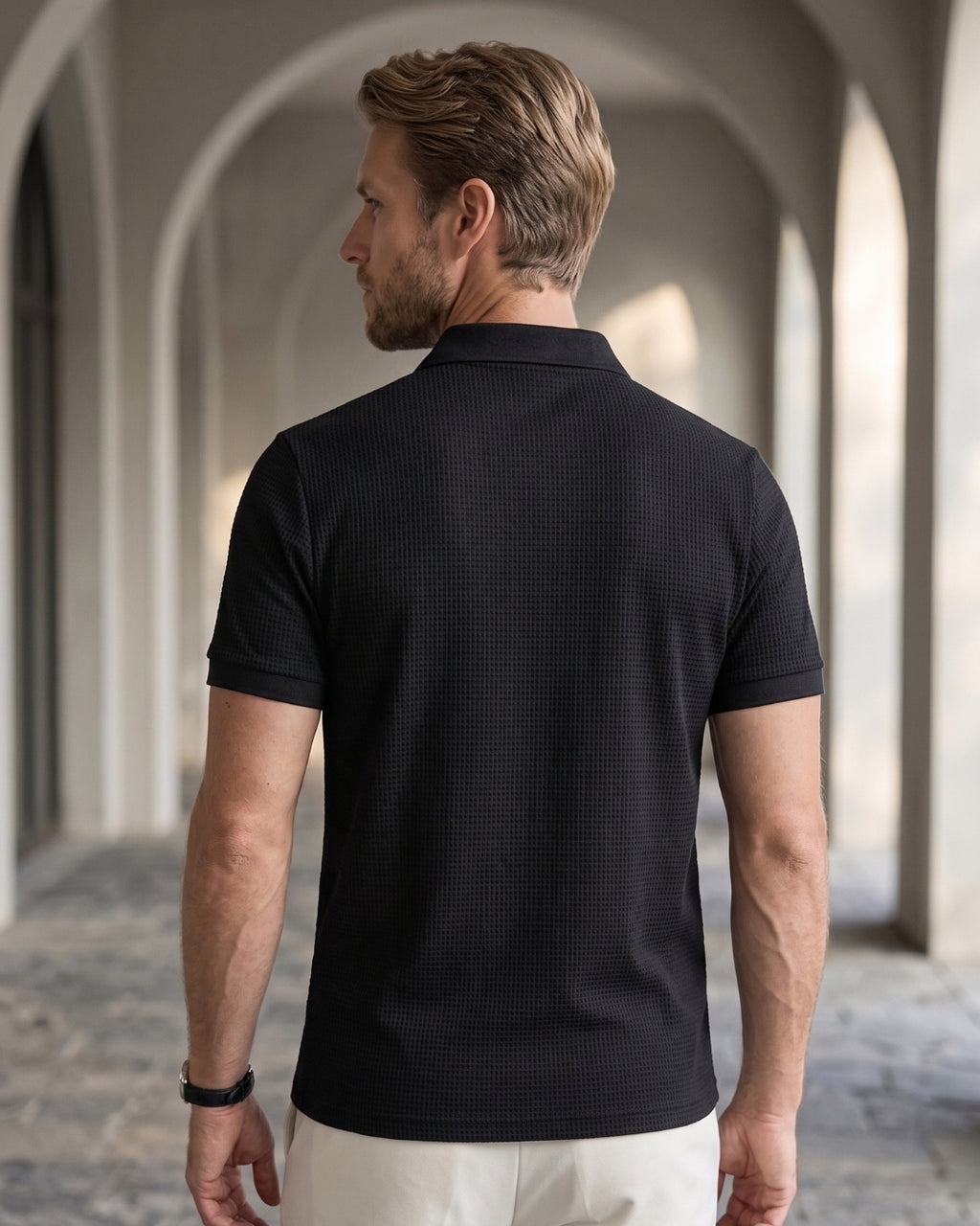Camisa Polo Manga Curta Trama Texturizada Com Botões