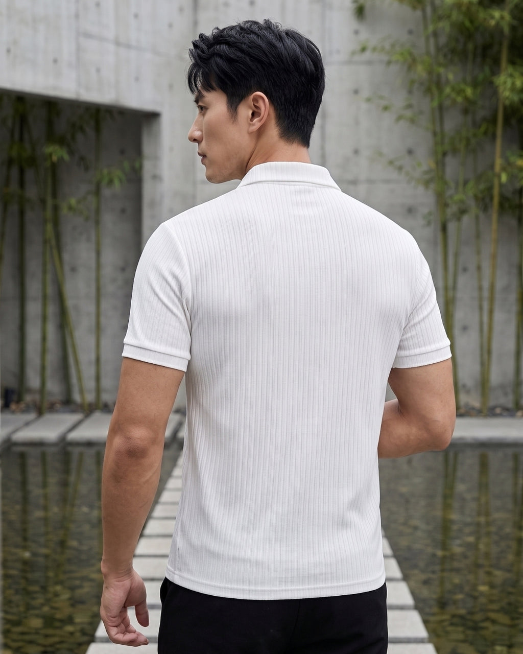 Camisa Polo Manga Curta Texturizada Listrada