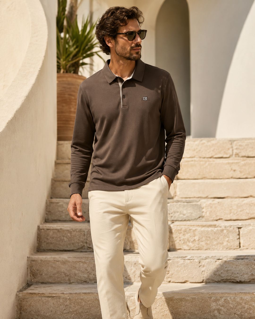 Camisa Polo Manga Longa Piquet Com Bordado Frontal