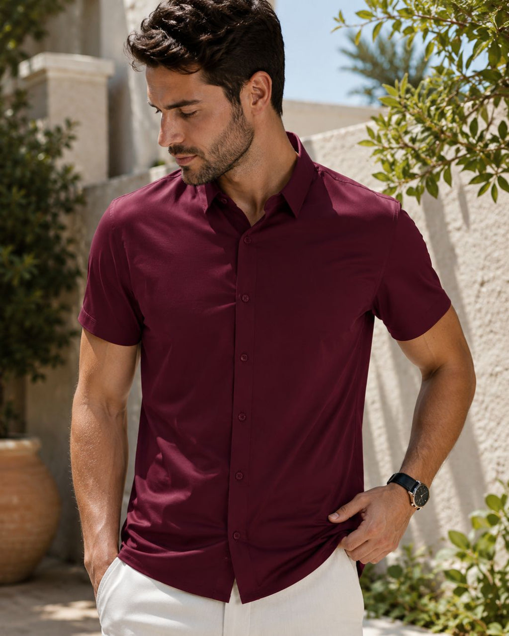 Camisa Manga Curta Gola Social Com Botões Frontais