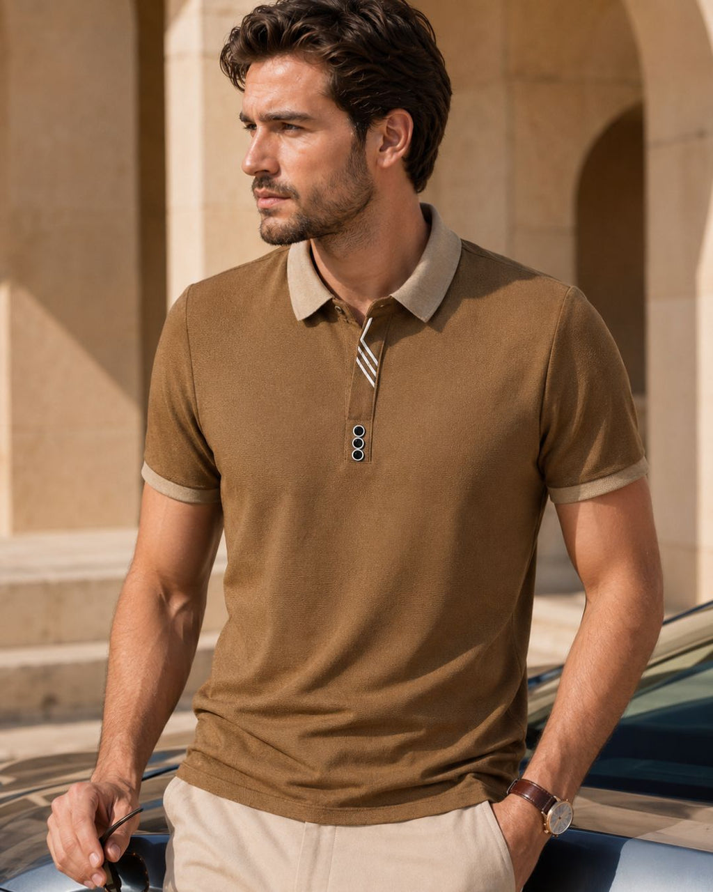 Camisa Polo Manga Curta Gola Contrastante Com Zíper