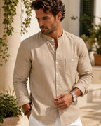 Camisa Gola Padre Manga Longa Listrada Com Bolso