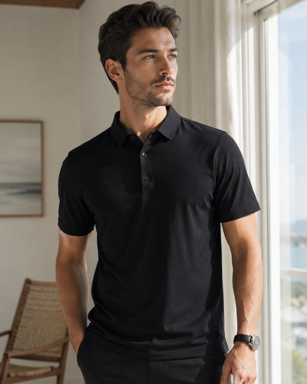 Camisa Polo Manga Com Botões