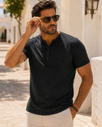 Camiseta Gola Henley Manga Curta