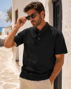 Camiseta Gola Henley Manga Curta Com Botões E Logo