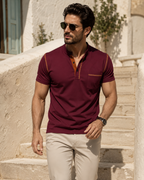 Camiseta Gola Henley Manga Curta Com Bolso Frontal