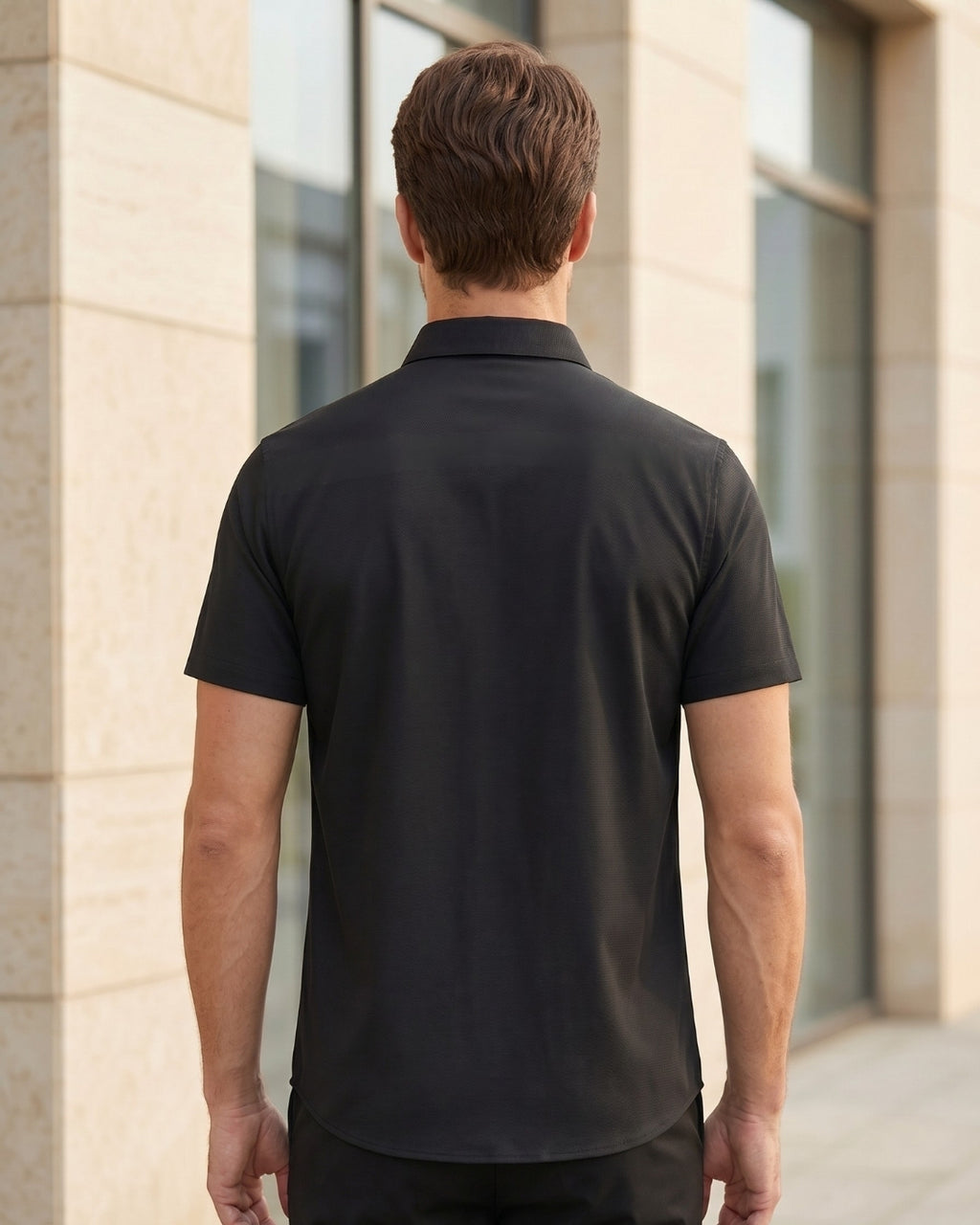 Camisa Manga Curta Textura Linho Com Bolso Frontal