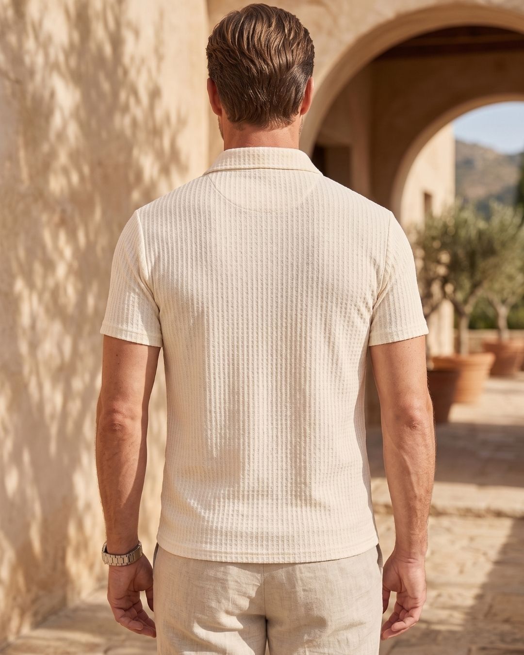 Camisa Polo Manga Curta Texturizada Com Bordado