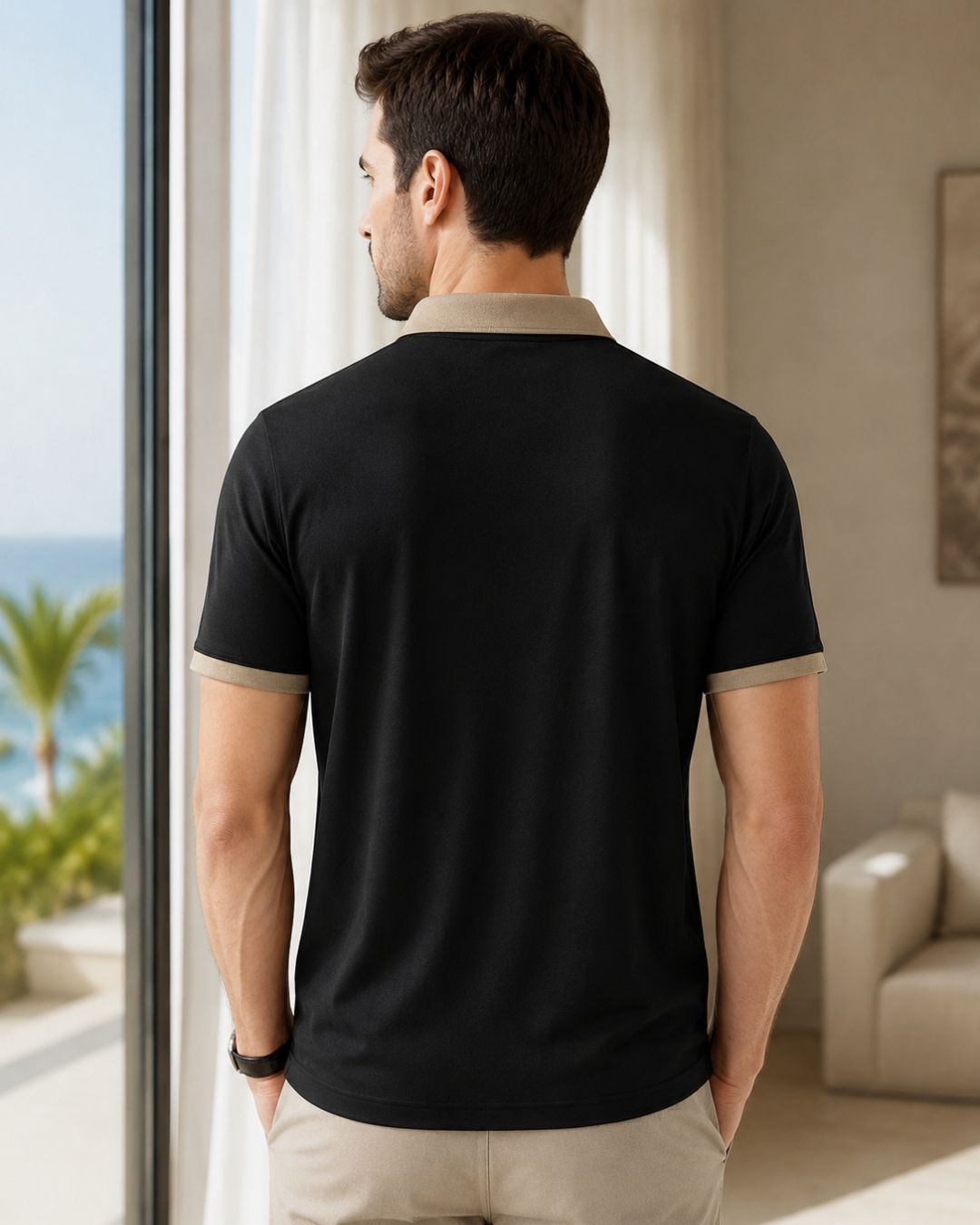 Camisa Polo Manga Curta Gola Contrastante Com Botões