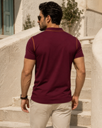 Camiseta Gola Henley Manga Curta Com Bolso Frontal