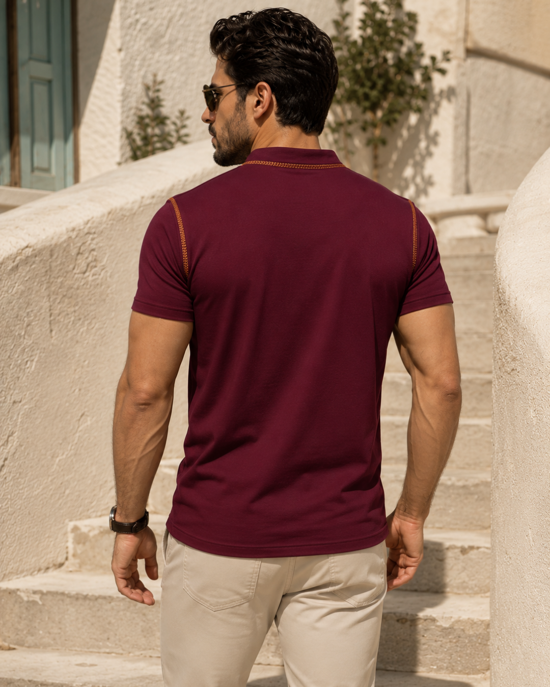 Camiseta Gola Henley Manga Curta Com Bolso Frontal