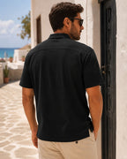 Camiseta Gola Henley Manga Curta Com Botões E Logo