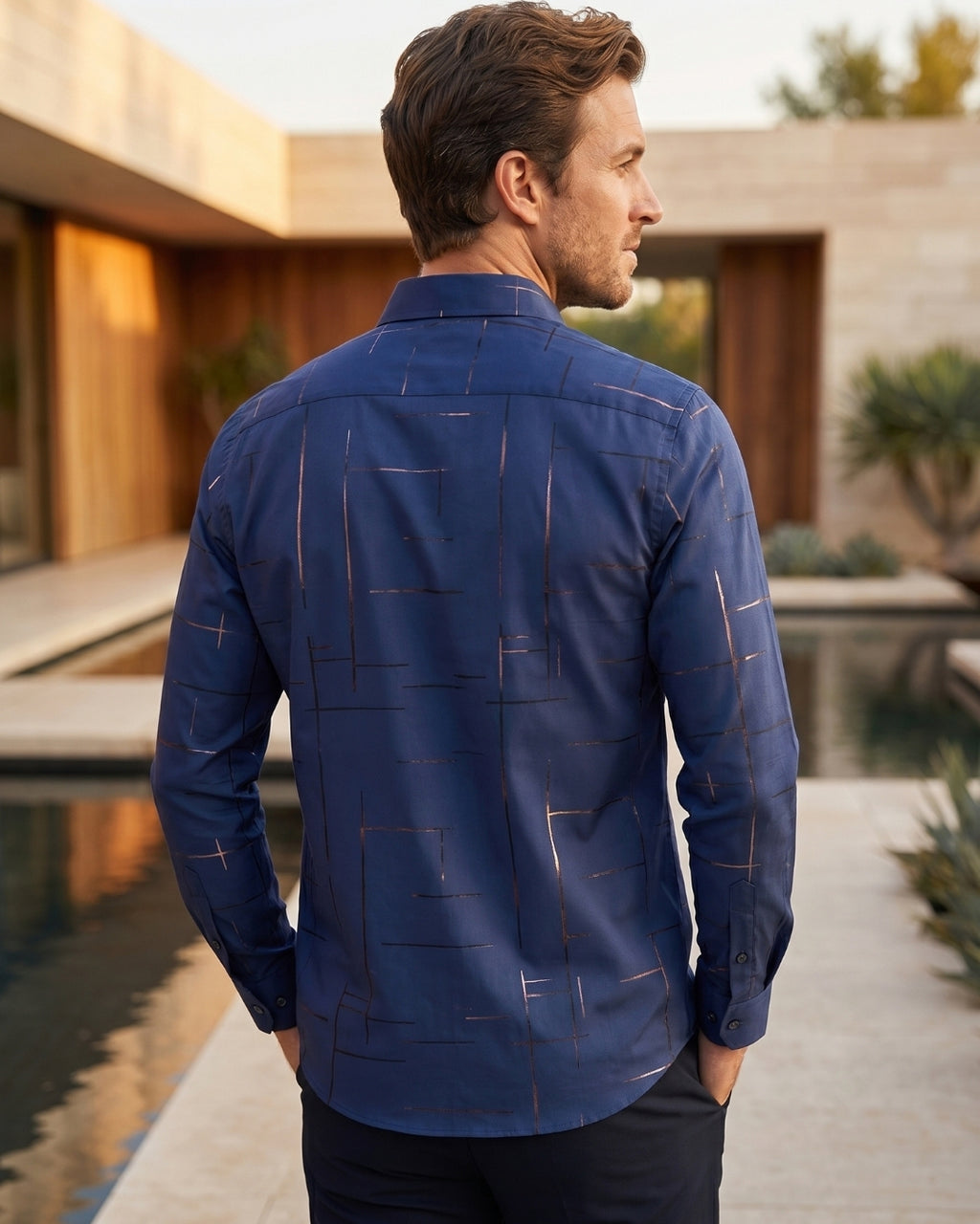 Camisa Manga Longa Estampa Geométrica Com Botões