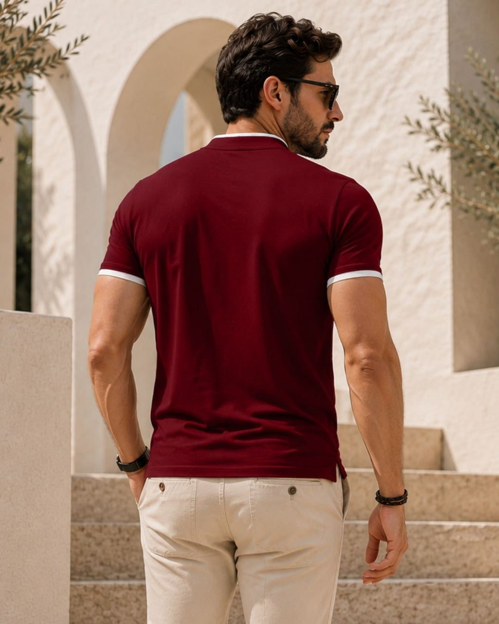 Camiseta Gola Henley Manga Curta Com Botões