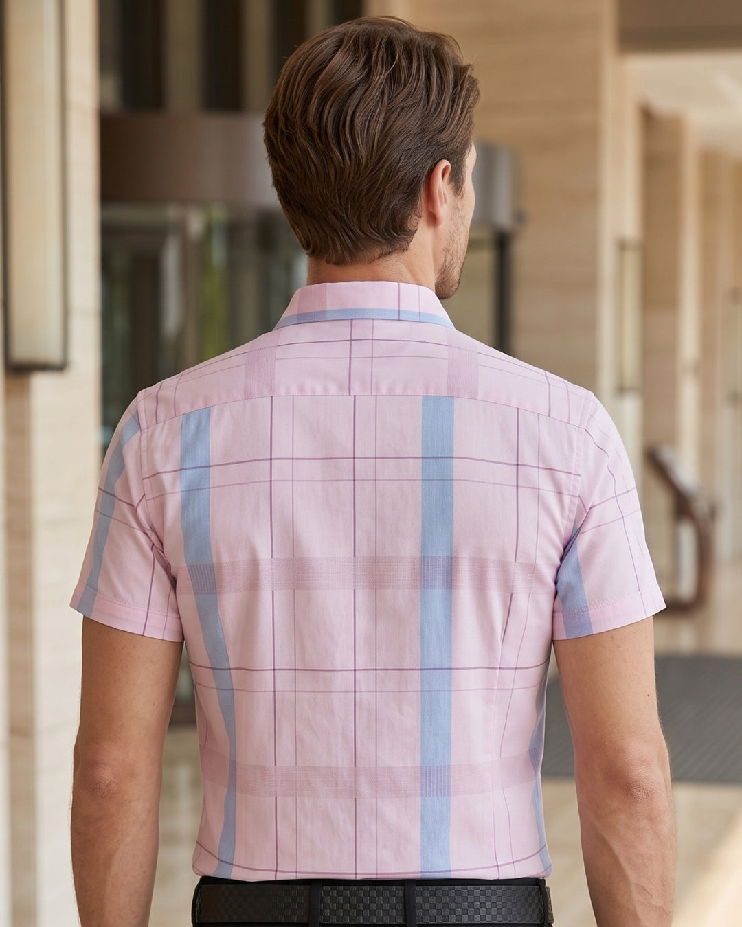 Camisa Manga Curta Estampa Listrada Xadrez Com Botões