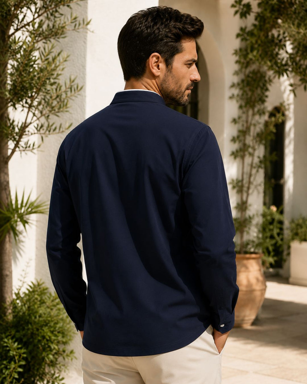 Camiseta Gola Henley Manga Longa Com Bolso Embutido