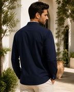 Camiseta Gola Henley Manga Longa Com Bolso Embutido