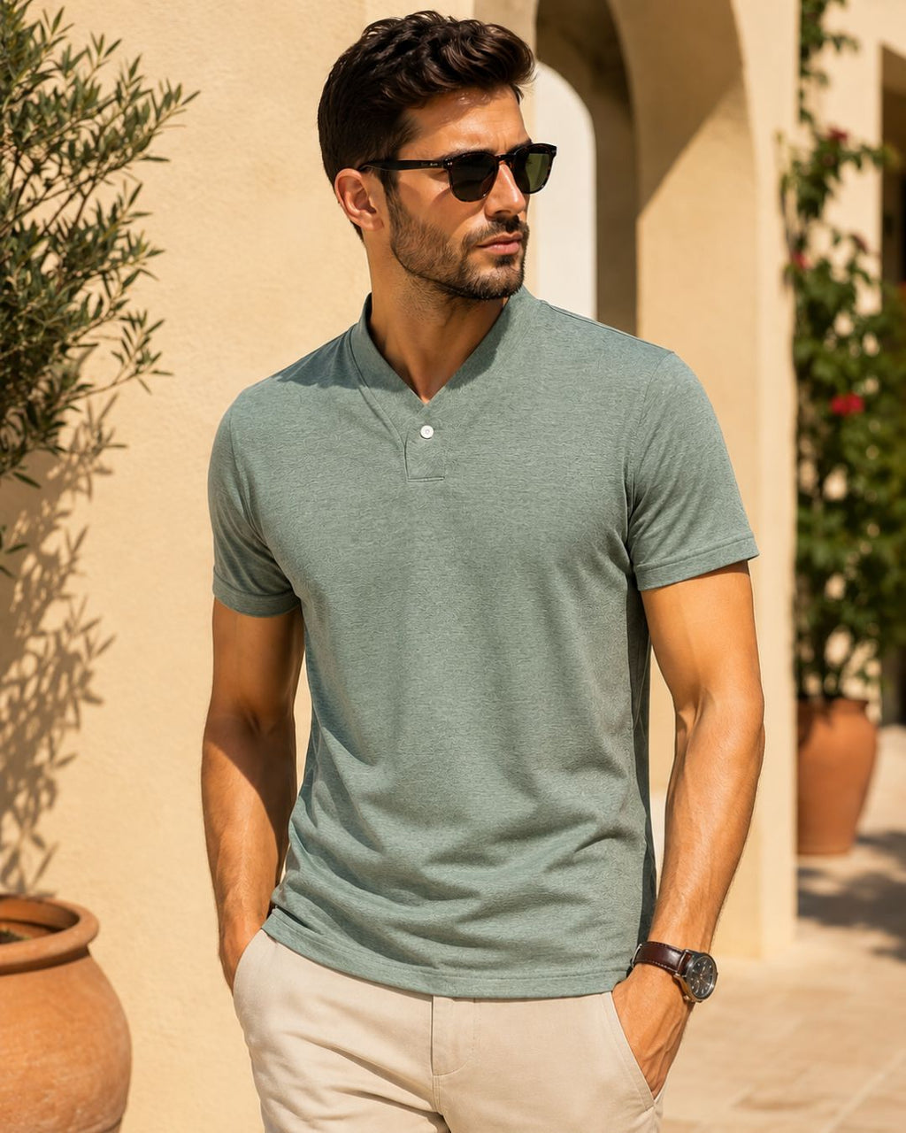 Camiseta Gola Padre Manga Curta Minimalista
