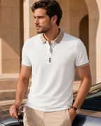 Camisa Polo Manga Curta Gola Contrastante Com Zíper
