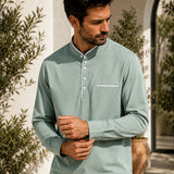 Camiseta Gola Henley Manga Longa Com Bolso Embutido