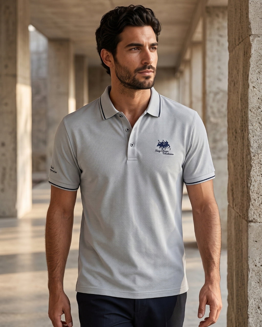 Camisa Polo Manga Curta Bordado Frontal Gola Contrastante