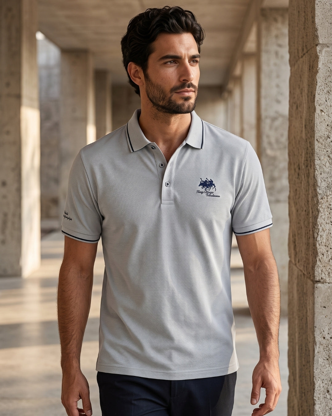 Camisa Polo Manga Curta Bordado Frontal Gola Contrastante
