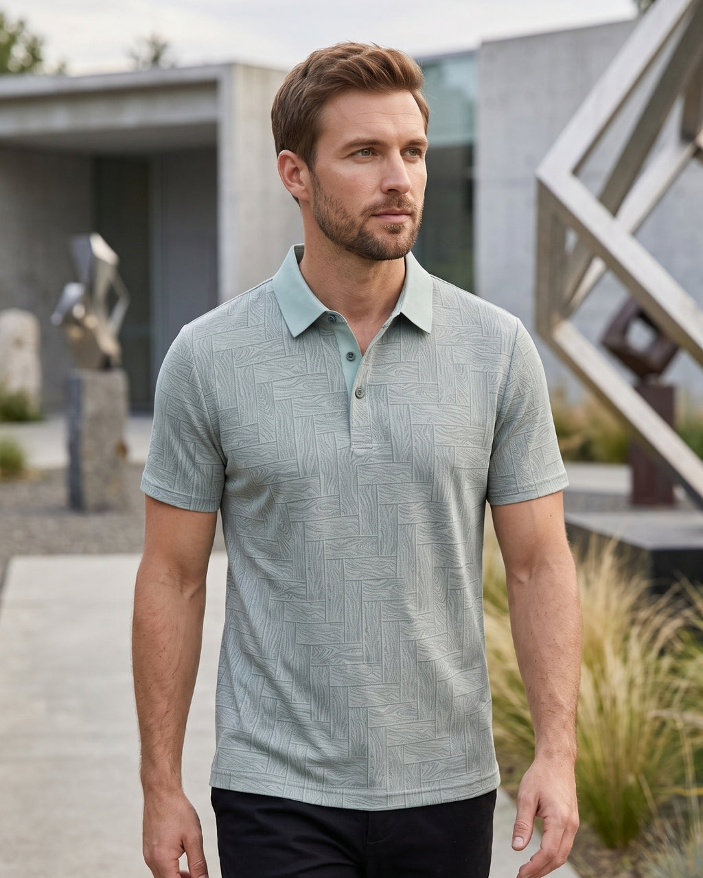 Camisa Polo Manga Curta Estampa Geométrica Minimalista