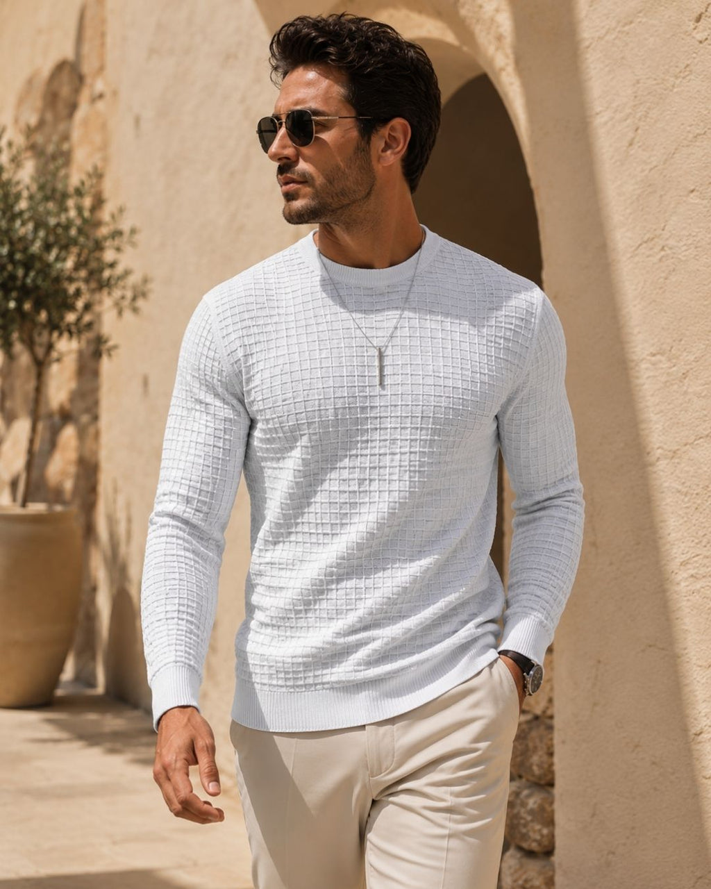 Camiseta Manga Longa Gola Careca Texturizada